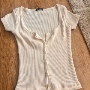 Brandy Melville Ivory Ribbed Button-Down Shirt